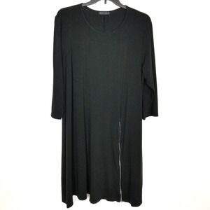 Reina Lee Women Lagenlook Tunic Dress Sz 2X Black Zip Hem Comfrt Travel Stretch